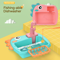Jouet d'évier de cuisine pour enfants, dinosaure électrique en plastique ABS, avec robinet à eau et double mode de pêche, pour jeu d'imitation, adapté aux 2-14 ans