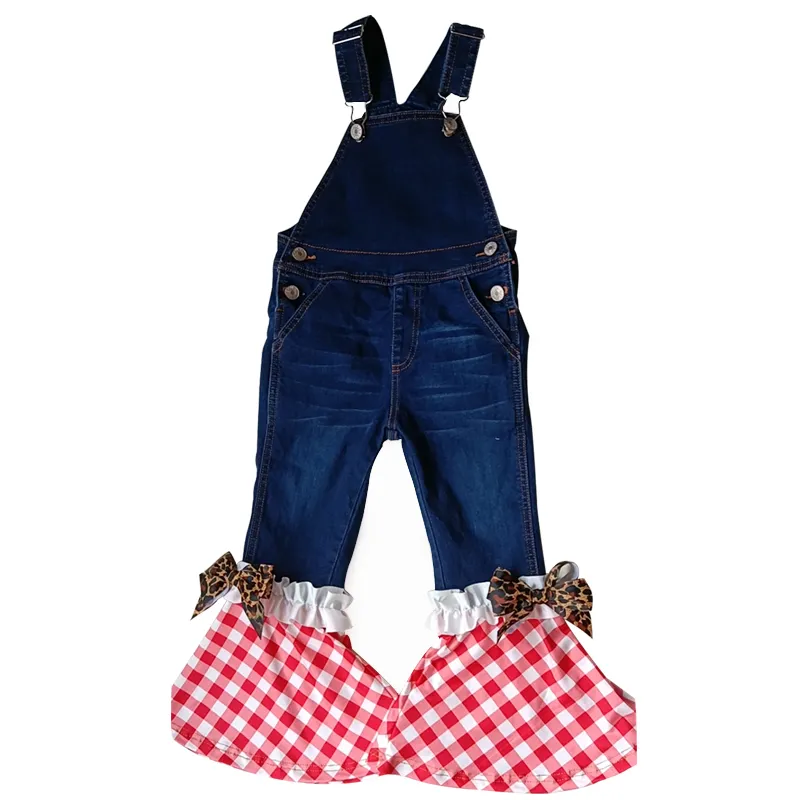 Los niños monos chica pantalones vaqueros de los niños de Otoño de 2020 nuevos niños Denim impresión Bell Fondo mono ropa de niñas Vintage