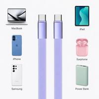 Câble USB-C plat 60W en silicone liquide, charge rapide PD 3A, alliage de zinc, violet, souple et flexible, C vers C pour téléphone, tablette, ordinateur portable