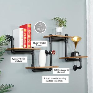 <strong>Industrial</strong> <strong>Pipe</strong> <strong>Shelving</strong> Wood Planks Floating Shelves Wall Mounted Retro Rustic <strong>Industrial</strong> Shelf for Bar Kitchen Living Room - Product Image 5