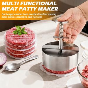 Presse à hamburgers antiadhésive en acier inoxydable 304 avec bouton à ressort pour la cuisine domestique – Outil de cuisson facile à démouler - Product Image 5