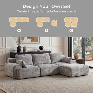 L-Shaped Modular Sectional <b>Sofa</b> <b>with</b> Chaise, Vacuum Packed Luxury Chenille Couch, High Density Sponge for Bedroom Living Room - Product Image 3