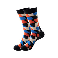 Chaussettes en coton pour hommes, à motifs géométriques contrastés, amusantes et originales, mi-mollet, prêtes à être expédiées, idéales comme cadeau