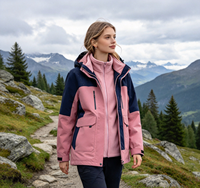 Veste d'extérieur à capuche pour femme automne/hiver, ensemble deux pièces trois-en-un avec doublure polaire amovible, respirante, à rayures boutonnées