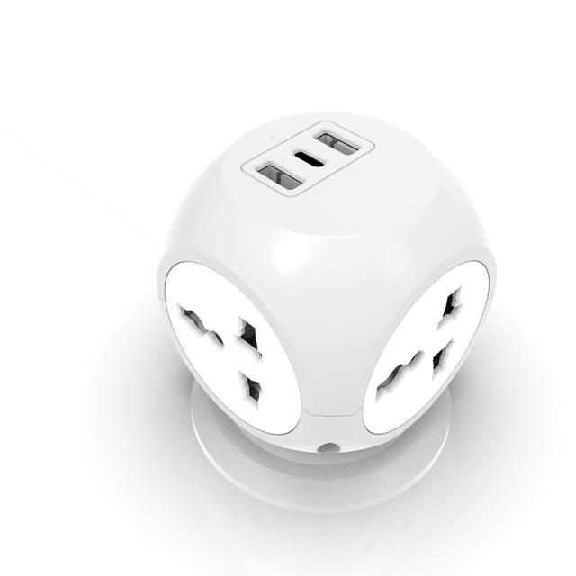 Portable Power Cube Socket 4 Way Outlet 3USB Charging Port with Light for Indoor and Travel Extension Lead