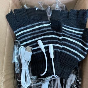 Gants chauds en laine pour hommes et femmes, fourres-doigts chauffants, tricotés, sans doigts, pour cyclisme, USB, collection hiver, référence E1645 - Product Image 5