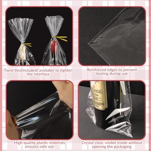 Cellophane Gift Bags 6x18 Inch Clear Wine Bottle <b>Wrap</b> With Twist Ties For Party Favors - Product Image 3