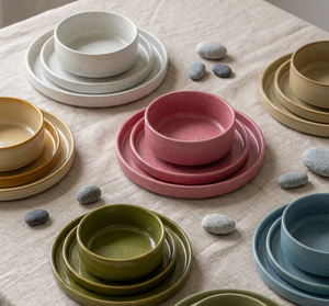 Service de vaisselle vintage en grès à glaçure réactive, comprenant bols et assiettes en céramique, avec logo personnalisé pour restaurants, hôtels, vente au détail et en gros - Product Image 1
