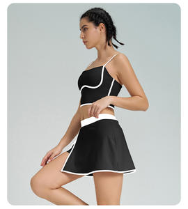 Venta caliente de secado rápido elástico mujeres gimnasio Fitness ropa deportiva <span class=keywords><strong>2</strong></span> piezas Yoga Golf tenis falda conjunto - Product Image 6