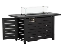 Table de foyer extérieur au gaz moderne carrée avec pare-vent en verre, construction en acier inoxydable, design autoportant, 45000-49999 BTU