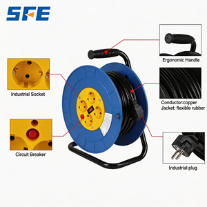 <span class=keywords><strong>Enrouleur</strong></span> de câble rétractable personnalisable SFE avec protection contre les fuites, prises EU 2/3/4 voies IP44, <span class=keywords><strong>rallonge</strong></span> de 25m à <span class=keywords><strong>100m</strong></span> - Product Image 1