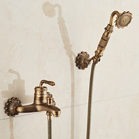 Robinet de baignoire mural en laiton poli à double poignée, design antique, avec jet doux, pour vente en gros