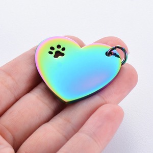 Mirror Polished 18K Gold Plated Stainless Steel Romantic <b>Pet</b> Paw Charms Hollow Paw Heart <b>Blank</b> ID Pendant DIY Jewelry Making - Product Image 3