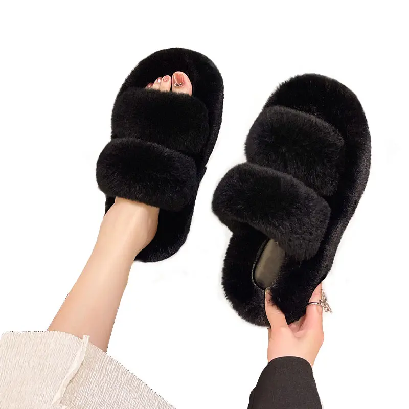 2023 Frauen Schuhe Mode Pelz Hausschuhe Winter Kaninchen Pelz Designer Pelz Pelz Hausschuhe für Frauen