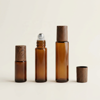 Flacons roll-on en verre ambré de 5 ml, 10 ml, 15 ml pour huiles essentielles, avec couvercle en bois de noyer et bouchon PP, rechargeables, avec bille en verre ou en acier pour parfum