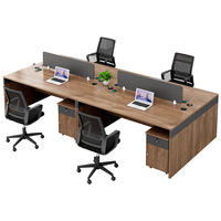 Bureau de travail en forme de L pour 4 personnes, style moderne industriel, en bois, avec armoire latérale pour bureau commercial