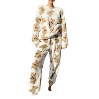 Ensemble de pyjama pour femme en peluche douce et mignonne, nouveau style automne-hiver, coupe ample, polaire corail, épais et chaud, vêtements de maison.