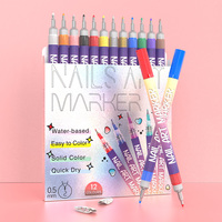 Stylo à ongles permanent liquide en gros, kit professionnel de graffiti pour l'art des ongles, ensemble de feutres de polissage, 12 couleurs, stylo de traitement des ongles