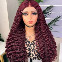 Peluca de Cabello Humano Remy Virgen 100% de Alta Densidad con Cierre de Rizo Birmano SDD, sin Pegamento, 5x5, sin Caída, Color Vino, Venta al por Mayor