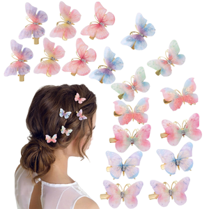 Pince à cheveux papillon 3D réaliste en alliage, style européen, avec ailes colorées en tissu, pour filles - Product Image 1