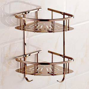 Étagère d'angle standard pour salle de bain, 2 niveaux, en cuivre, en forme d'éventail, pour douche et toilettes - Product Image 3