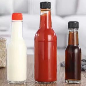 Bouteille en verre de 5 oz (150 ml) pour sauce tomate, sauce piquante, sauce chili, vinaigrette, avec bouchon noir anti-fuite - Product Image 1
