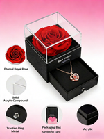 Coffret Cadeau Rose Éternelle avec Tiroir et Collier à Projection de Cœur - Cadeau Romantique pour Femme, Anniversaire de Mariage