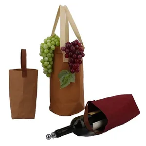 Washable paper Wine/Water Bottle Tote Wine Carrier Bag Black&Rio-Red Washable kraft paper