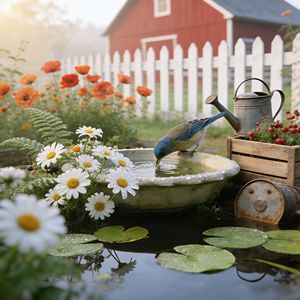 Bain d'oiseaux <span class=keywords><strong>de</strong></span> <span class=keywords><strong>jardin</strong></span> en résine peint à la main - Bassin décoratif en pierre rétro pour la cour extérieure, fontaine d'eau, esthétique enchanteur - Product Image 3