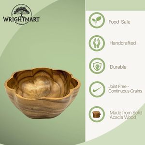 WRIGHTMART Tazón de servir de madera redondo festoneado, tallado a mano en madera de acacia, para comida, ensalada, fruta, palomitas, plato para fiestas - Product Image 3