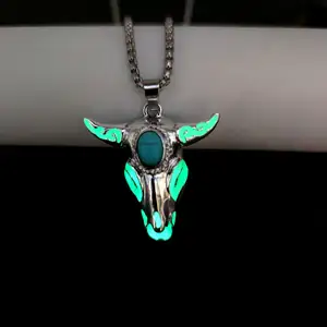 Fashion Boho Jewelry Necklaces Turquoise Cow head Pendant Stainless Steel Luminous Necklace For Men Fine Jewelry Necklaces