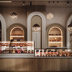 Vitrine de présentation de pâtisserie sur mesure, comptoir moderne pour pâtisserie, présentoirs en bois pour magasin de desserts avec éclairage LED - Product Image 2