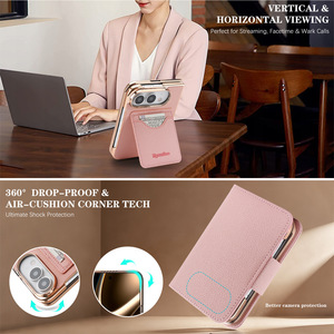 เคสกระเป๋าสตางค์แม่เหล็กหนังเทียมสีชมพูแบบถอดได้ 2 1 ฝาพับได้ ช่องใส่การ์ด สายคล้องข้อมือ ตะขอถอดได้ บรรจุกล่อง - Product Image 2