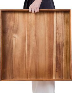 Plateau carré rustique en acacia surdimensionné avec poignée <span class=keywords><strong>d</strong></span>écor de salon repose-pieds et plateau de lit pour petit <span class=keywords><strong>d</strong></span>éjeuner café thé-étanche - Product Image 1
