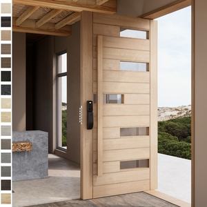 Porte d'entrée en bois massif de style américain moderne antivol pour hôtel, appartement, villa et extérieur de maison - Product Image 1