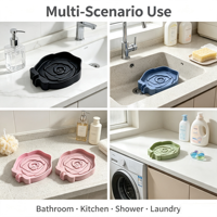 Porte-savon en silicone en forme de rose, drainable, antidérapant, avec bec de drainage pour salle de bain et cuisine