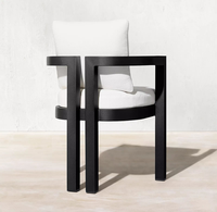 Ensemble de salle à manger d'extérieur moderne en aluminium thermolaqué, table carrée à plateau à lattes, fauteuil, coussin imperméable, mobilier de jardin et de terrasse