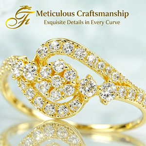 Bague Fleur en Or Véritable 18 carats Personnalisable avec Zircon et <span class=keywords><strong>Diamant</strong></span>, Bague Trèfle Pavée de Diamants Au750, Bijoux Fins pour Anniversaire et Mariage - Product Image 4