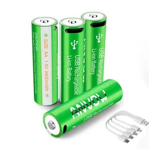 Grosir baterai AA isi ulang baterai AA 3400mWh 1.5V USB C baterai Lithium-ion Tipe C baterai AA isi ulang dengan kabel Usb