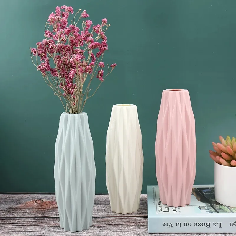 Vaso de plástico para decoração de casa, sala de estar, vaso de flores brancos inquebráveis