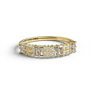 Bague de mariage classique de luxe pour femme, plaquée or 18K 14K, avec diamants de laboratoire taille baguette et taille brillant rond - Product Image 1