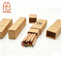 Crayons de couleur écologiques en bois, 6 ou 12 couleurs, pré-affûtés, dans une boîte en papier kraft recyclable avec impression personnalisée