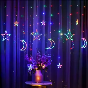 Moon Star Fairy String LED ผ้าม่านตกแต่งต้นคริสต์มาสสำหรับ Home Party Garden งานแต่งงานวันหยุด