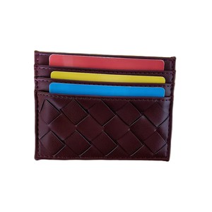 Tarjetero Minimalista Personalizado para Mujer, Cartera Delgada Color Borgoña, Tarjeteros de Cuero PU Tejido para Chicas, Fabricante de Tarjeteros de Lujo para Mujer - Product Image 4