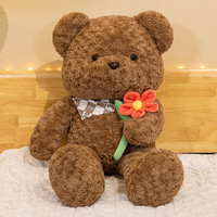 Vente en gros de jouets professionnels d'usine Ours en peluche 50cm 65cm 80cm 100cm Ours en peluche avec écharpe tenant des fleurs en peluche pour GI