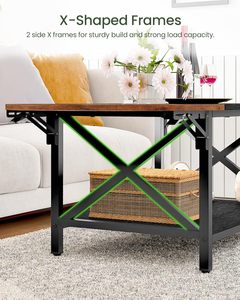 Bàn cà phê gấp 2 tầng có thể mở rộng cổ điển với kệ lưu trữ 2 lá thả để sử dụng tại nhà hoặc văn phòng - Product Image 4