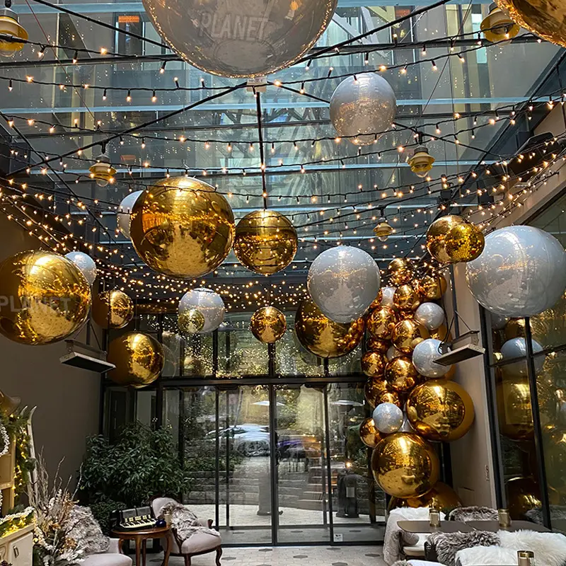 Zilveren Mode Aantrekkelijke Ontwerp Pvc Opblaasbare Spiegel Ballon Giant Spheres Opblaasbare Kerst Decoratie Spiegel Bal