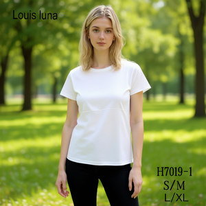 HDJ Camiseta de manga corta con cuello redondo para mujer, Top informal de algodón, talla grande, transpirable, H7019-1 - Product Image 4