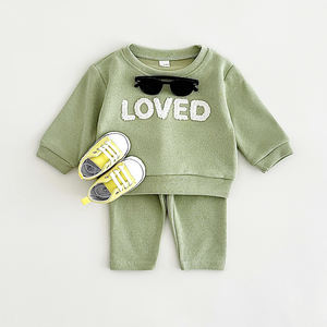 Abbigliamento Autunnale e Primaverile per Neonati All'ingrosso, Completo da 2 Pezzi in Cotone con Lettera Ricamata, Tuta Sportiva Casual per Bambini - Product Image 6