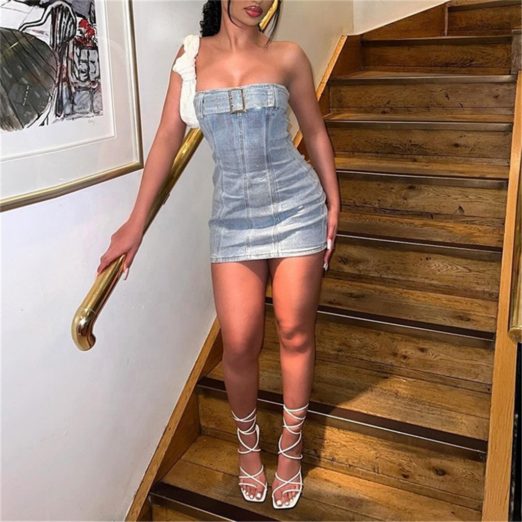 【25SS】MUKCYEN ムッシャン /belt du-dou dress Shop Our ZHEZHE Denim Sparkling Belt off Shoulder Dress